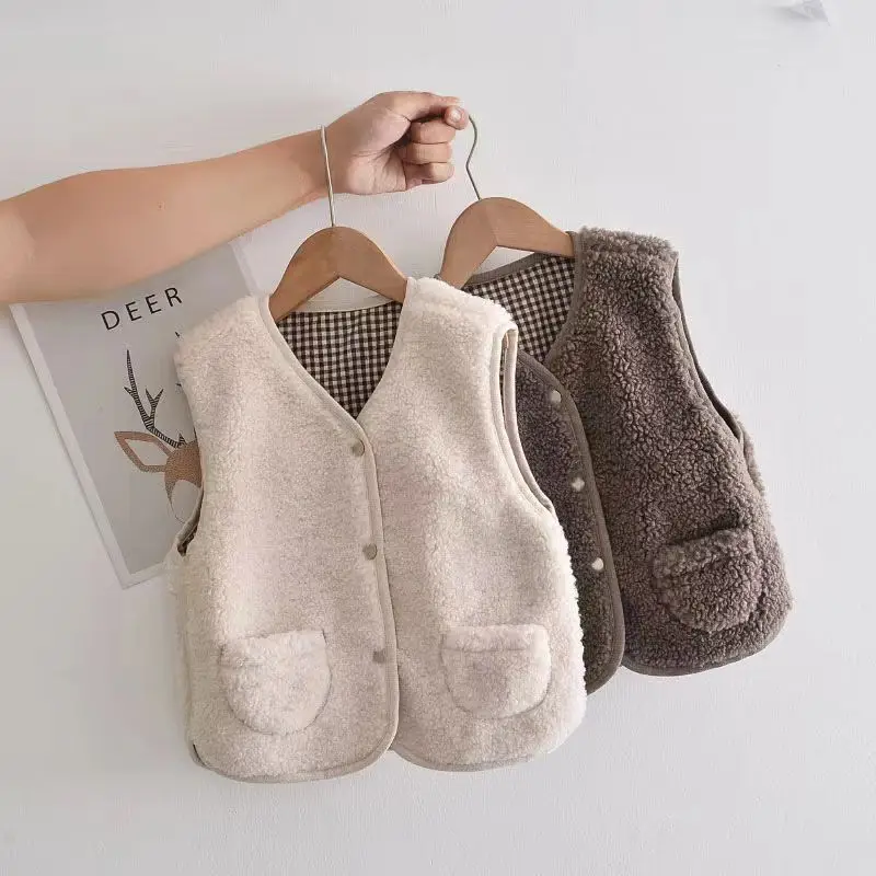 Kids Plush Vest Warm Winter Baby Vest Beige — feature 8