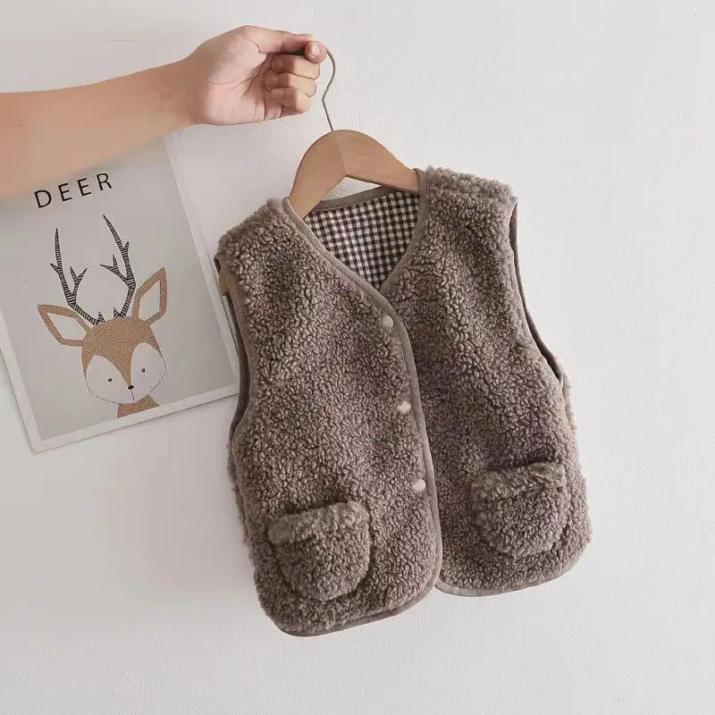 Kids Plush Vest Warm Winter Baby Vest Beige