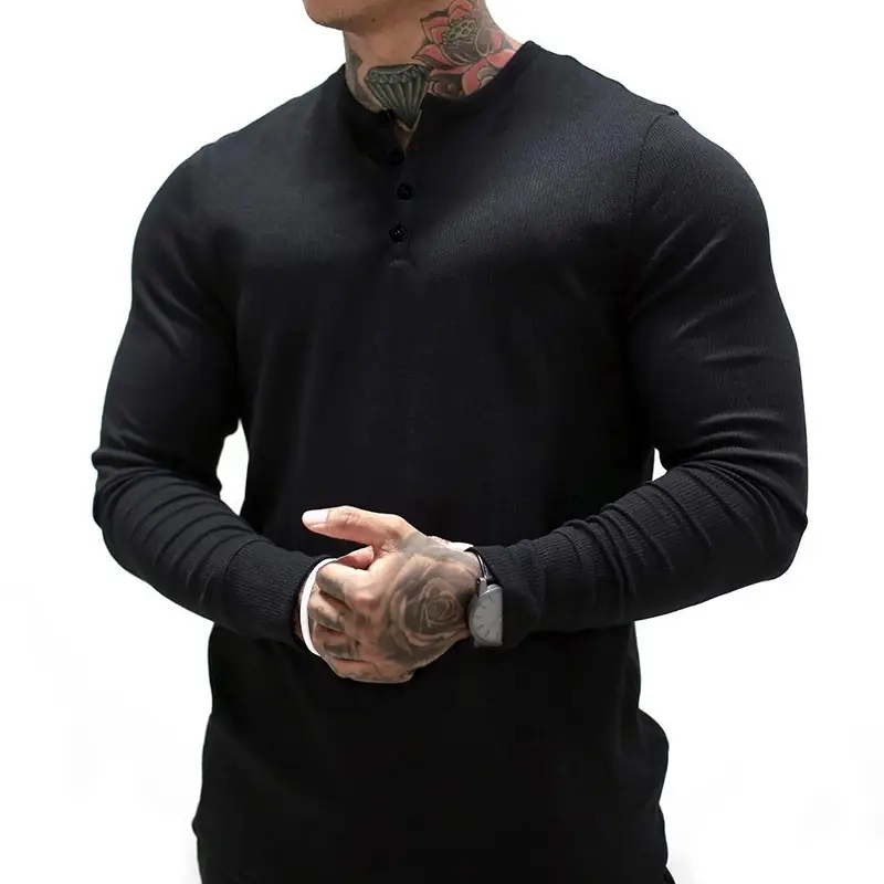 Men Black Long Sleeve V-Neck T-Shirt XXXL