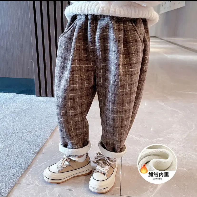 Girls Plaid Velvet Trousers Spring Autumn Middle Small - Image 6