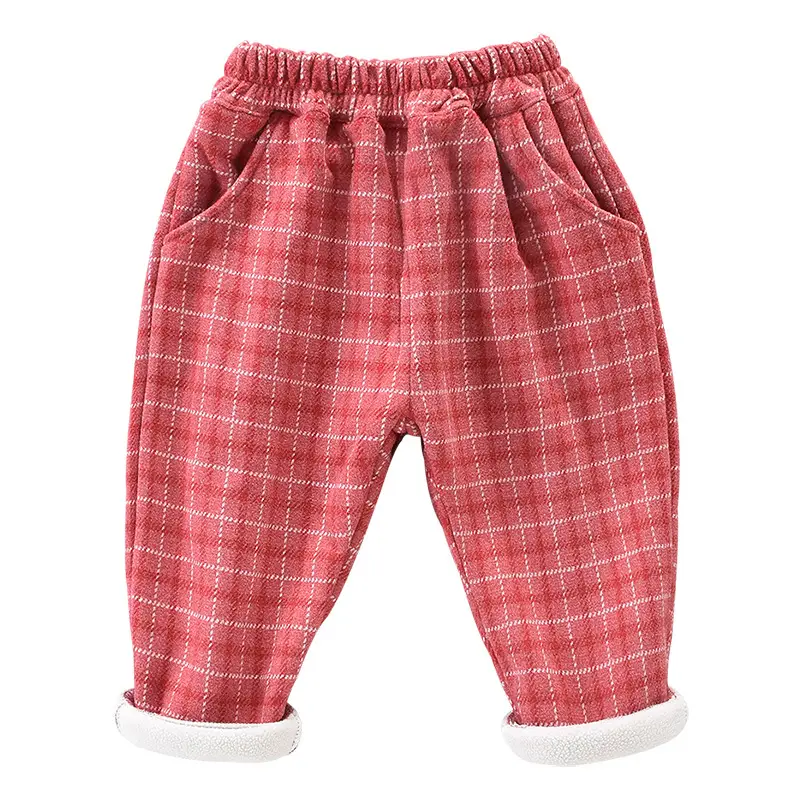 Girls Plaid Velvet Trousers Spring Autumn Middle Small - Image 7