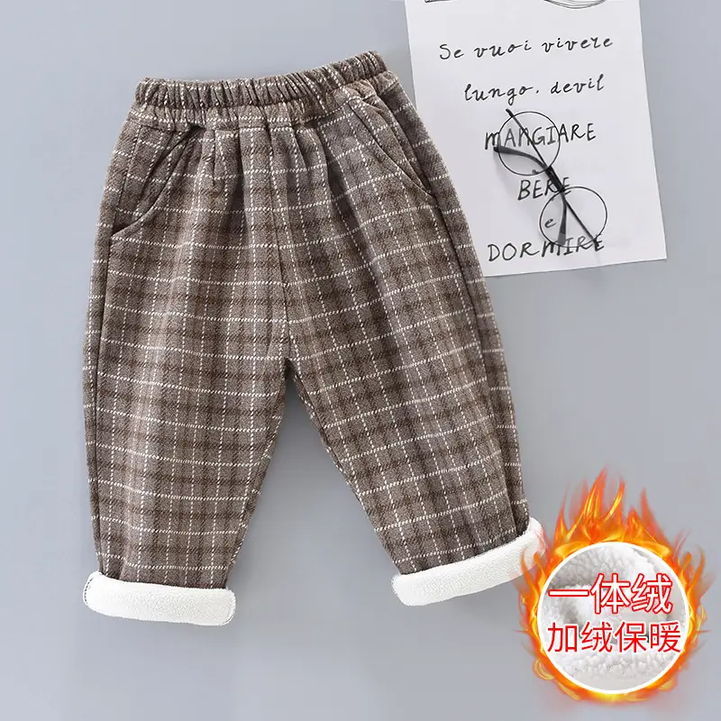 Girls Plaid Velvet Trousers Spring Autumn Middle Small - Image 2