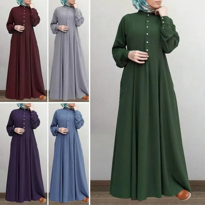 2022 Muslim Women's Cardigan Round Neck Swing Dress Large