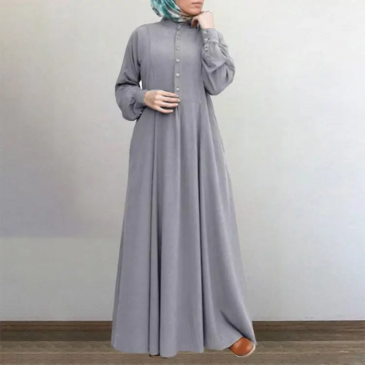 2022 Muslim Women's Cardigan Round Neck Swing Dress Large - Image 3