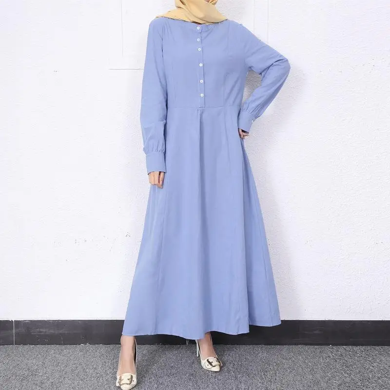 2022 Muslim Women's Cardigan Round Neck Swing Dress Large - Image 5