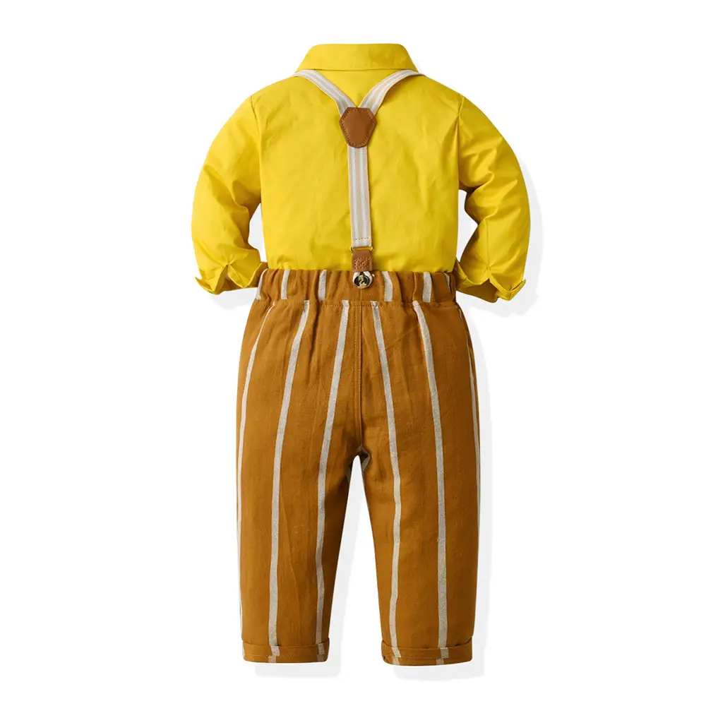 Boys Striped Korean Style Suit Yellow Bowtie Pants