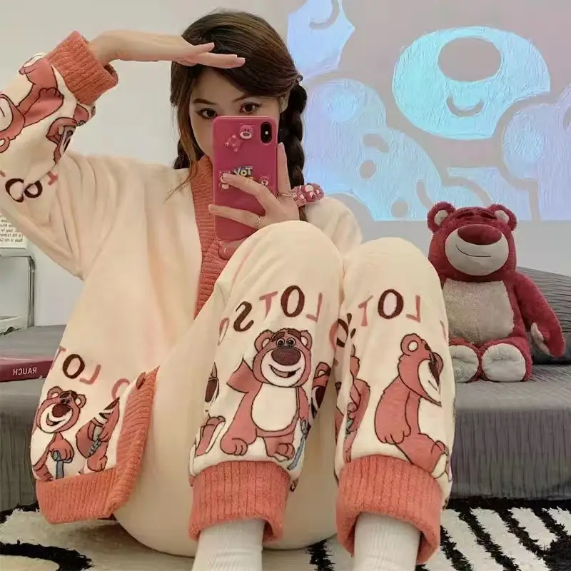 Women's Winter Cartoon Fleece Pajamas Coral Thickened - Image 18
