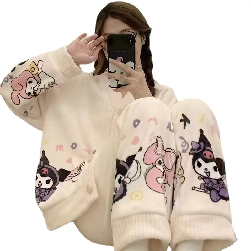 Women's Winter Cartoon Fleece Pajamas Coral Thickened - Image 19