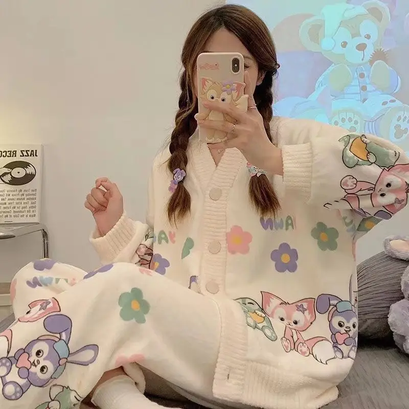 Women's Winter Cartoon Fleece Pajamas Coral Thickened - Image 10