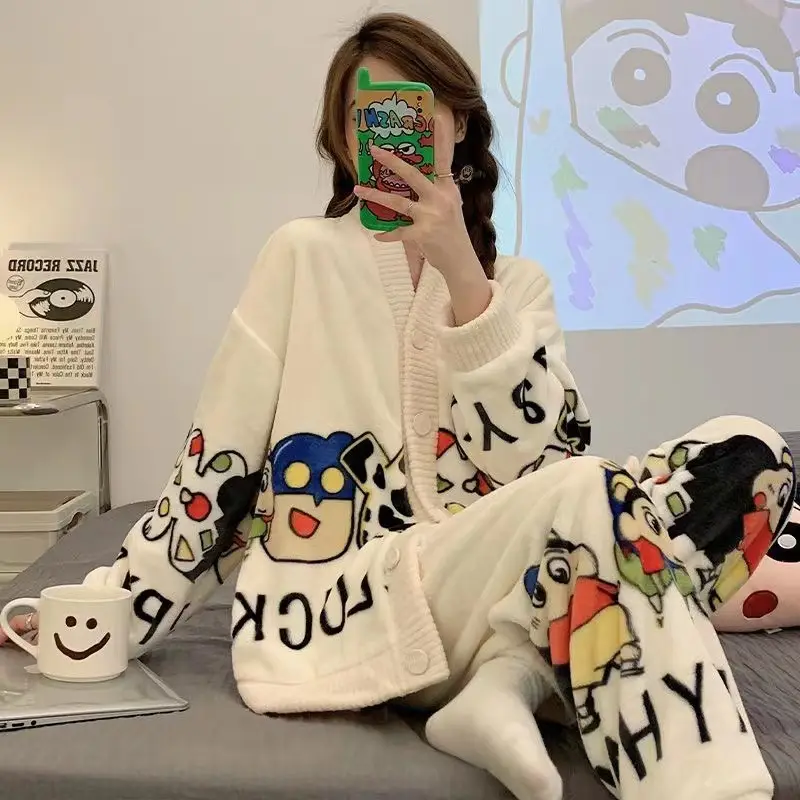 Women's Winter Cartoon Fleece Pajamas Coral Thickened - Image 11