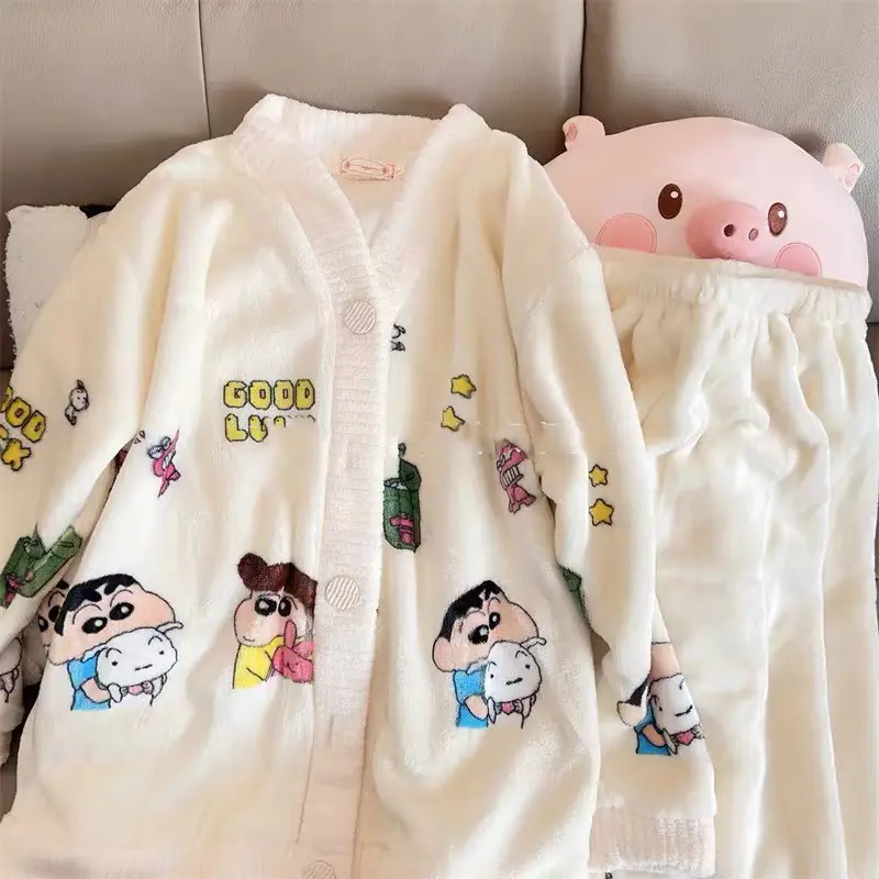 Women's Winter Cartoon Fleece Pajamas Coral Thickened - Image 12