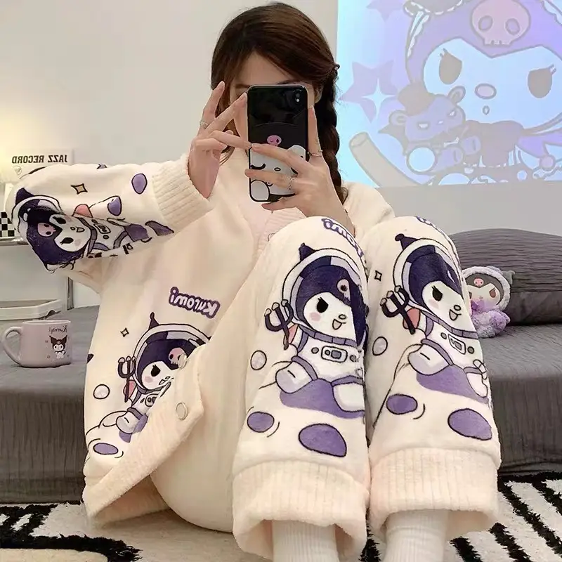 Women's Winter Cartoon Fleece Pajamas Coral Thickened - Image 13