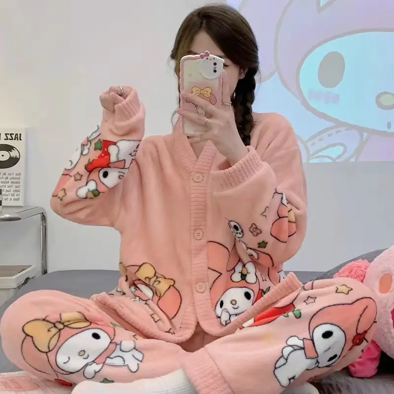 Women's Winter Cartoon Fleece Pajamas Coral Thickened - Image 14