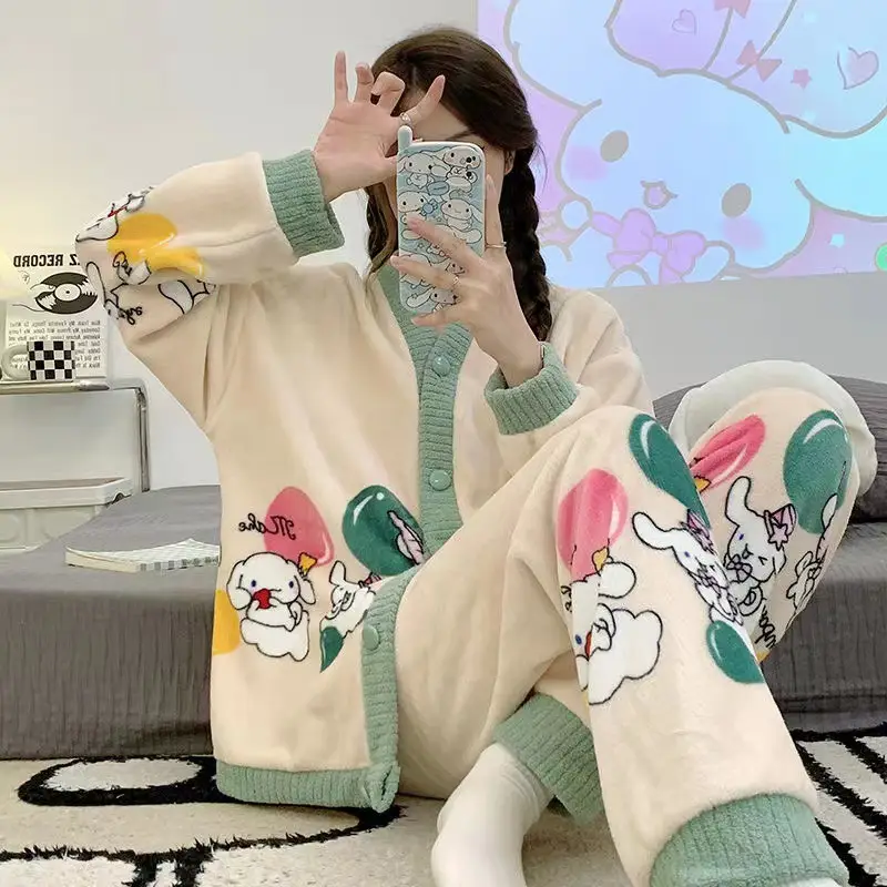 Women's Winter Cartoon Fleece Pajamas Coral Thickened - Image 15