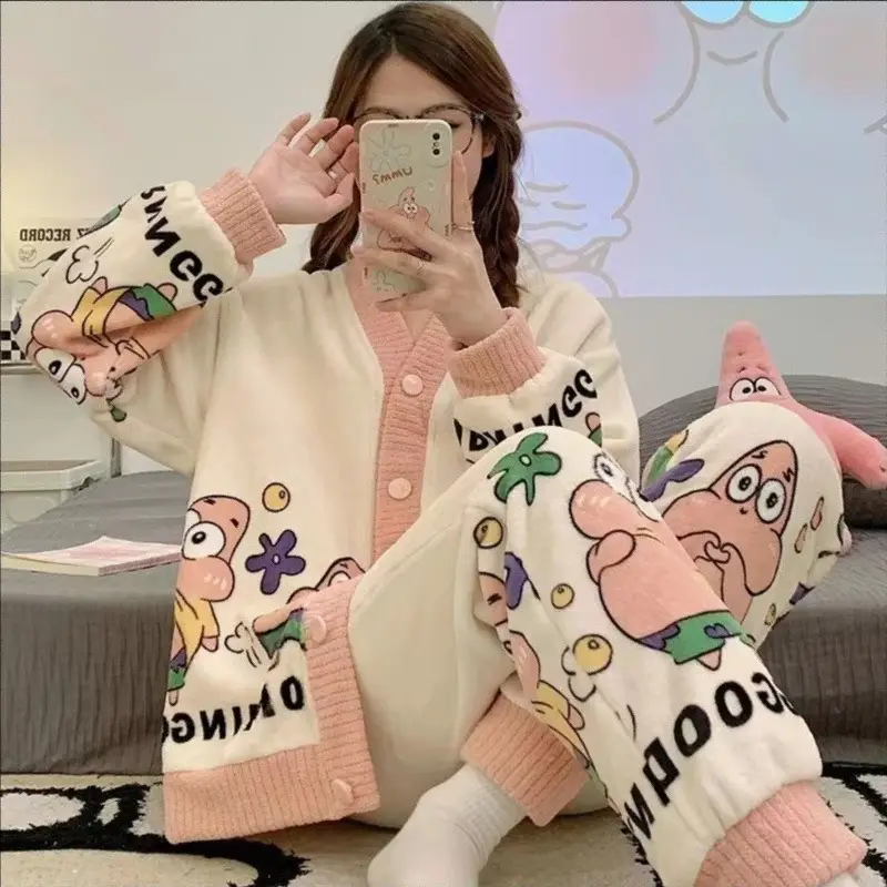 Women's Winter Cartoon Fleece Pajamas Coral Thickened - Image 16