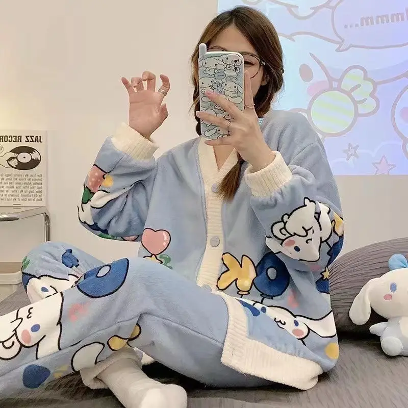 Women's Winter Cartoon Fleece Pajamas Coral Thickened - Image 2