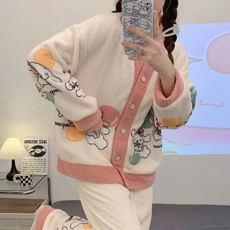 Women's Winter Cartoon Fleece Pajamas Coral Thickened - Image 3