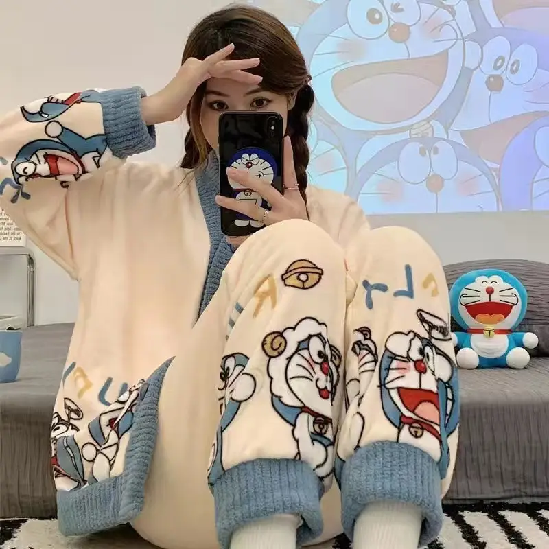 Women's Winter Cartoon Fleece Pajamas Coral Thickened - Image 4