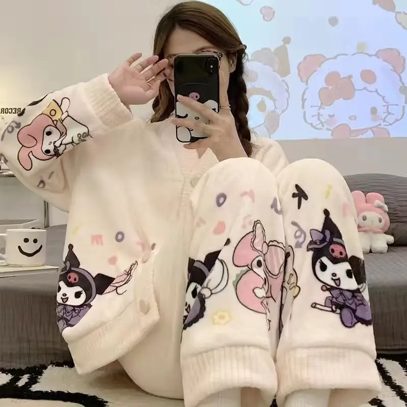 Women's Winter Cartoon Fleece Pajamas Coral Thickened - Image 7