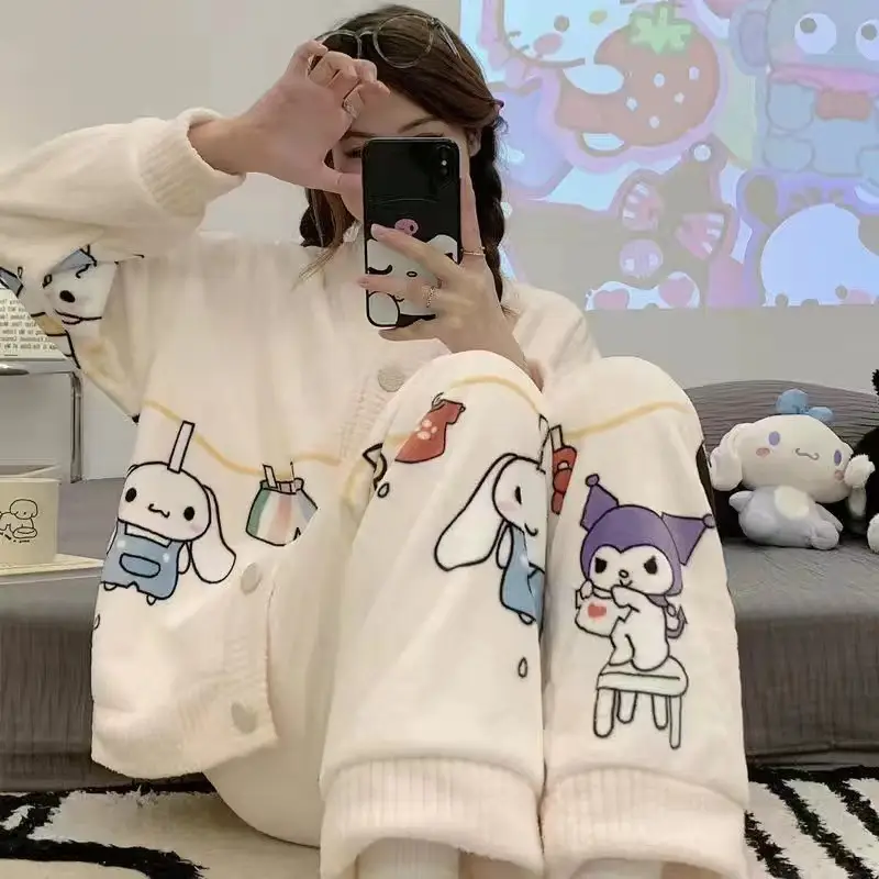 Women's Winter Cartoon Fleece Pajamas Coral Thickened - Image 8