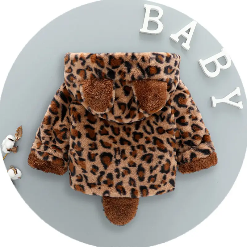 Girls Leopard Print Hooded Winter Coat 2022 - Image 3