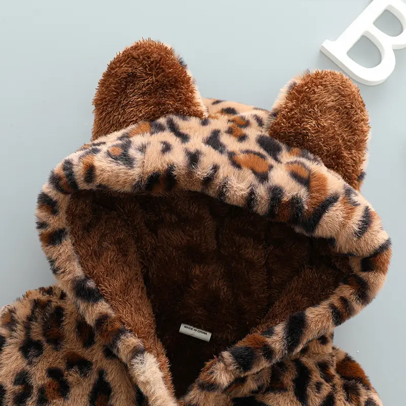 Girls Leopard Print Hooded Winter Coat 2022 - Image 4
