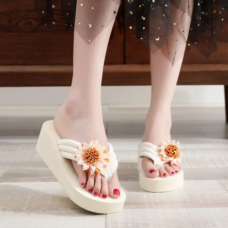 Women Floral White Platform Slippers Summer Casual - Image 7