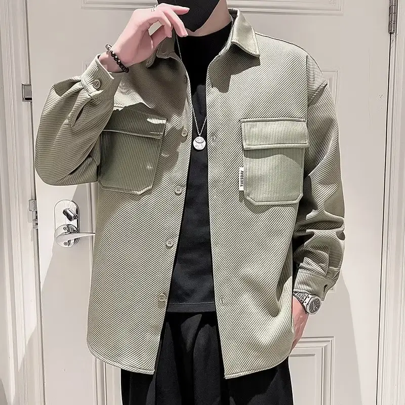 Men's Black Plaid Lapel Shirt Jacket Autumn 2022 - Image 6