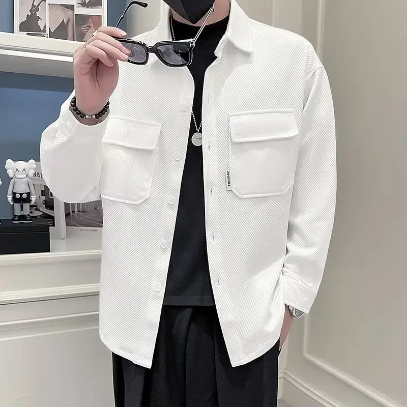 Men's Black Plaid Lapel Shirt Jacket Autumn 2022 - Image 8