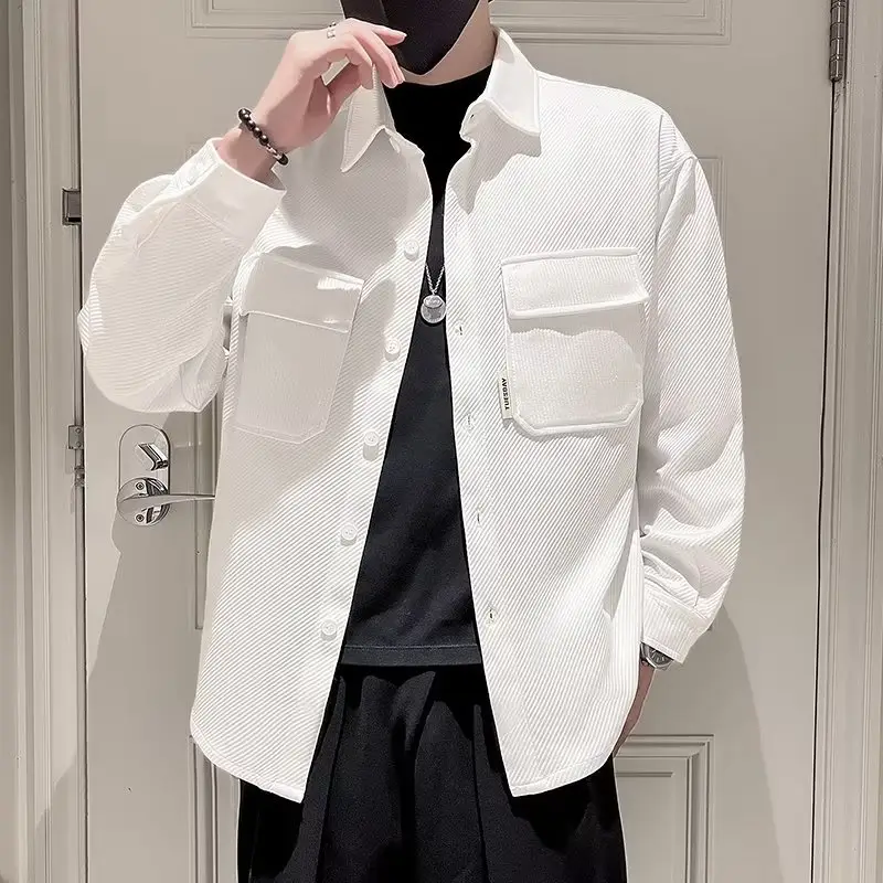 Men's Black Plaid Lapel Shirt Jacket Autumn 2022 - Image 9