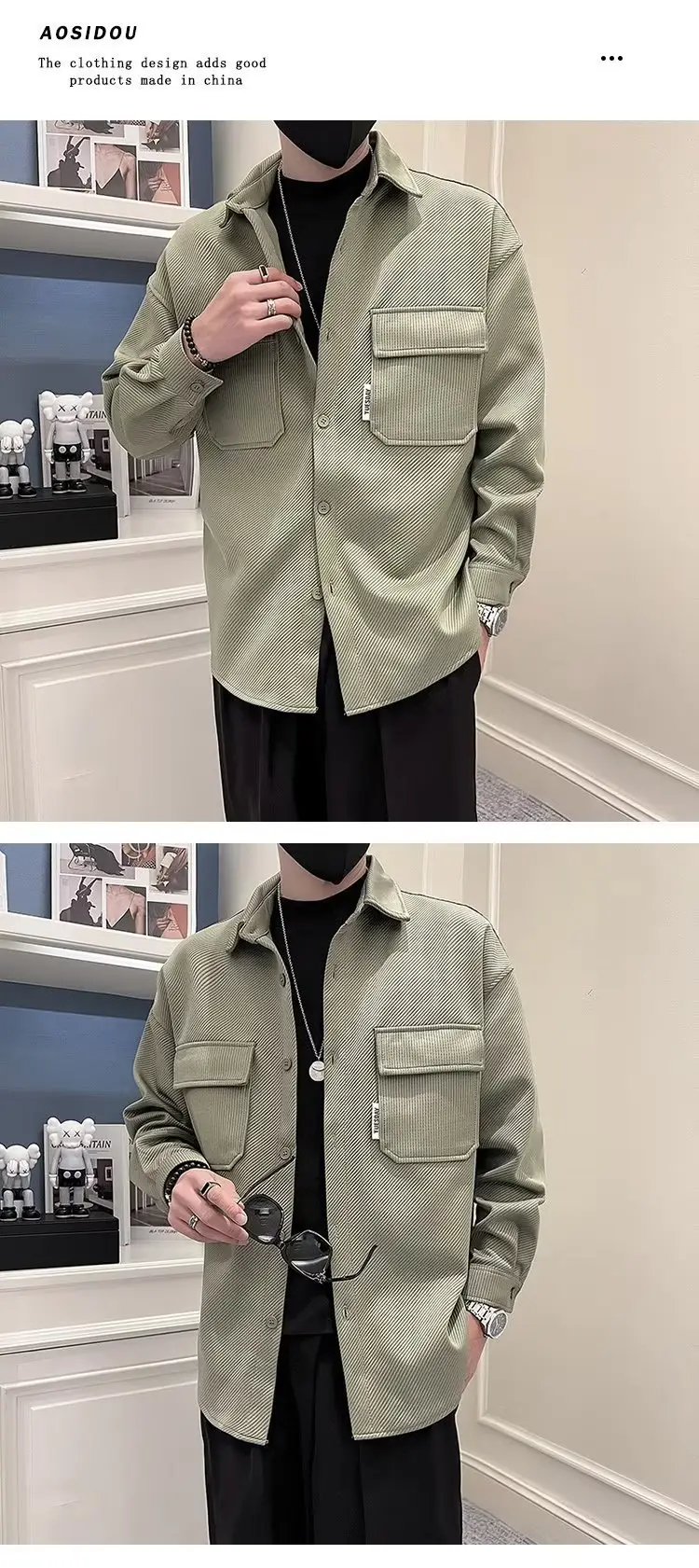 Men's Black Plaid Lapel Shirt Jacket Autumn 2022 — feature 1