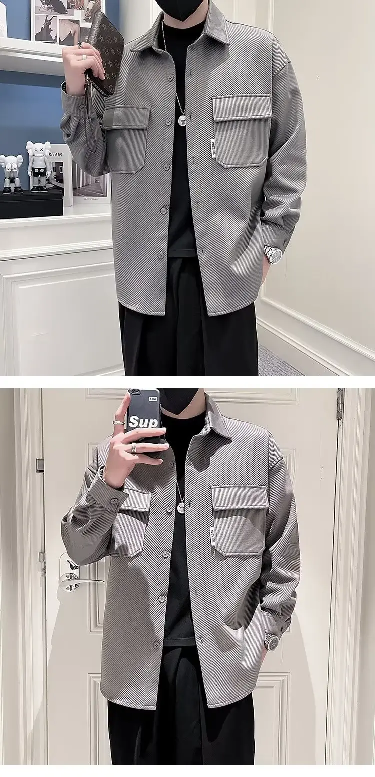 Men's Black Plaid Lapel Shirt Jacket Autumn 2022 — feature 10