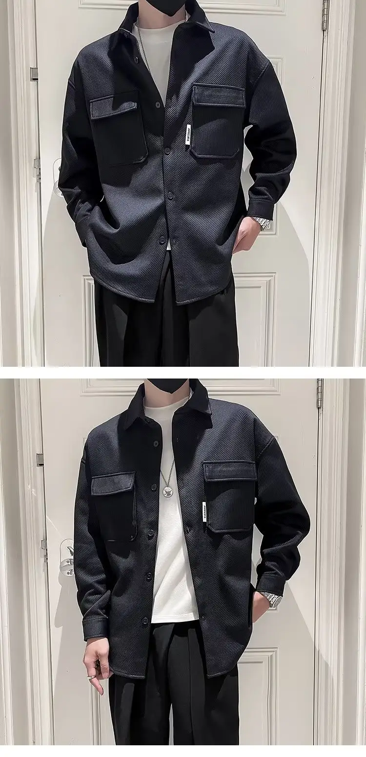 Men's Black Plaid Lapel Shirt Jacket Autumn 2022 — feature 11
