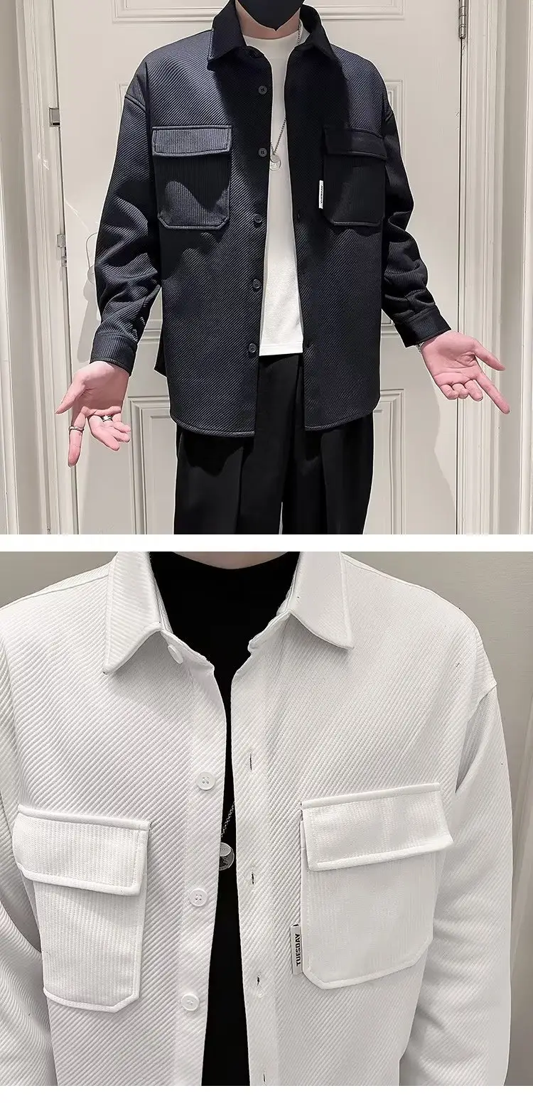 Men's Black Plaid Lapel Shirt Jacket Autumn 2022 — feature 12