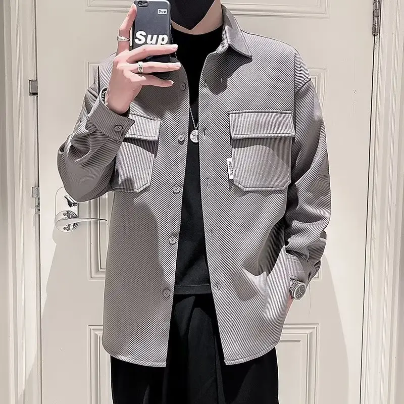 Men's Black Plaid Lapel Shirt Jacket Autumn 2022 — feature 13