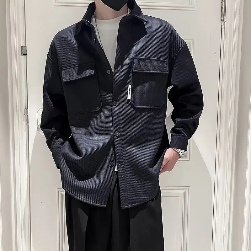 Men's Black Plaid Lapel Shirt Jacket Autumn 2022 — feature 16