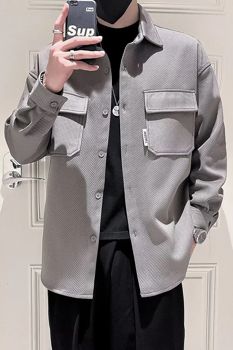 Men's Black Plaid Lapel Shirt Jacket Autumn 2022 — feature 18