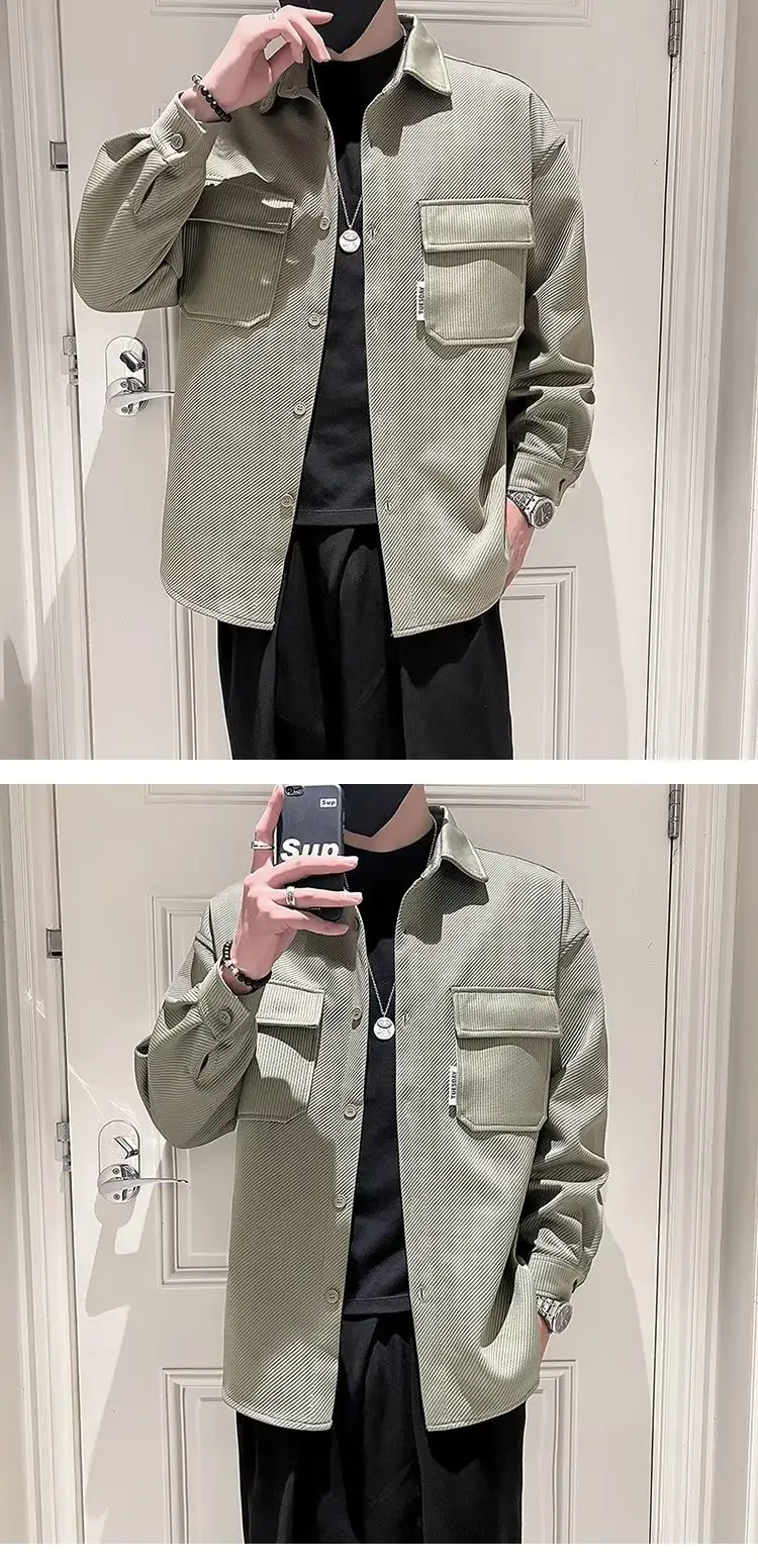 Men's Black Plaid Lapel Shirt Jacket Autumn 2022 — feature 2