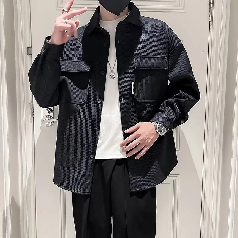 Men's Black Plaid Lapel Shirt Jacket Autumn 2022 — feature 21