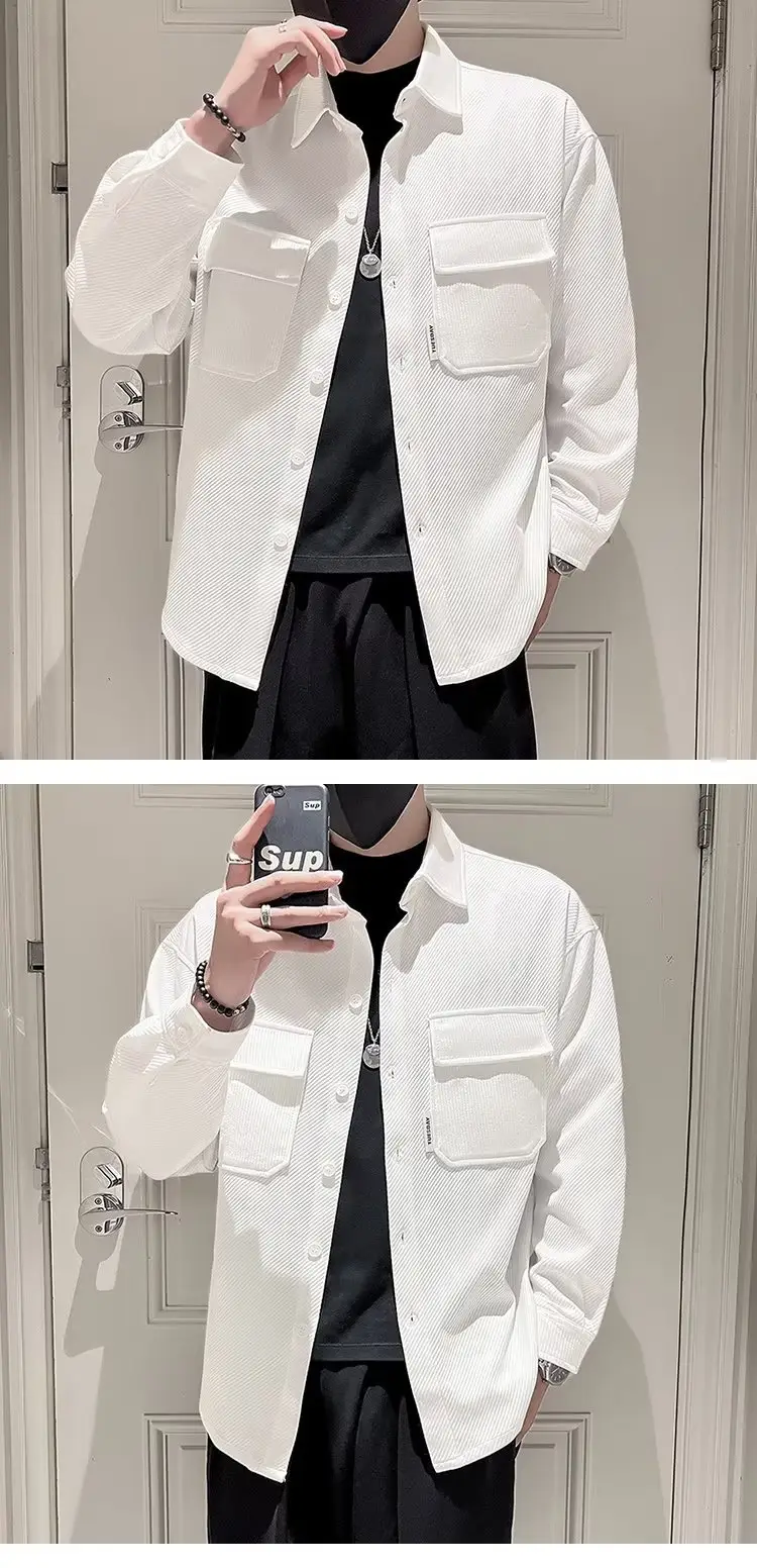 Men's Black Plaid Lapel Shirt Jacket Autumn 2022 — feature 3