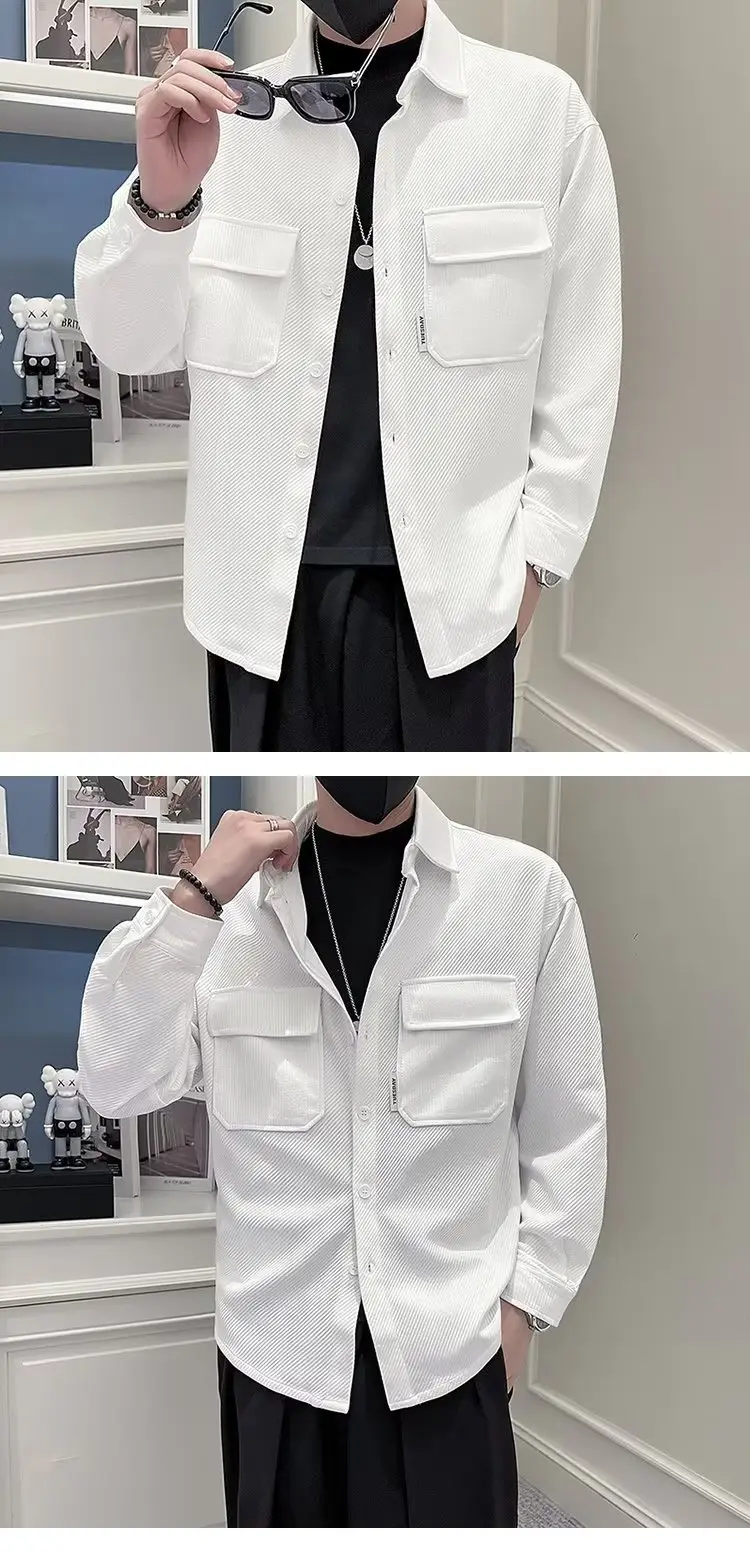 Men's Black Plaid Lapel Shirt Jacket Autumn 2022 — feature 4