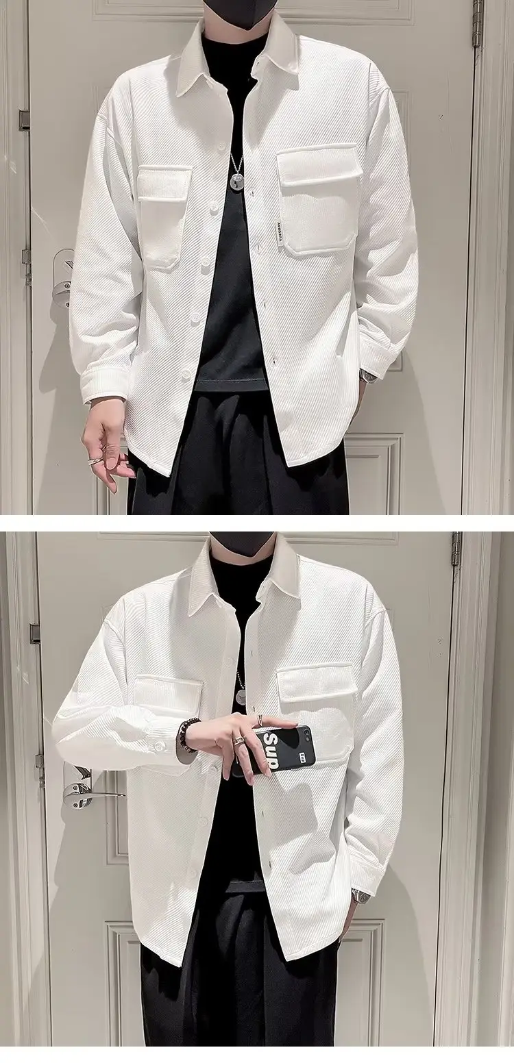 Men's Black Plaid Lapel Shirt Jacket Autumn 2022 — feature 5