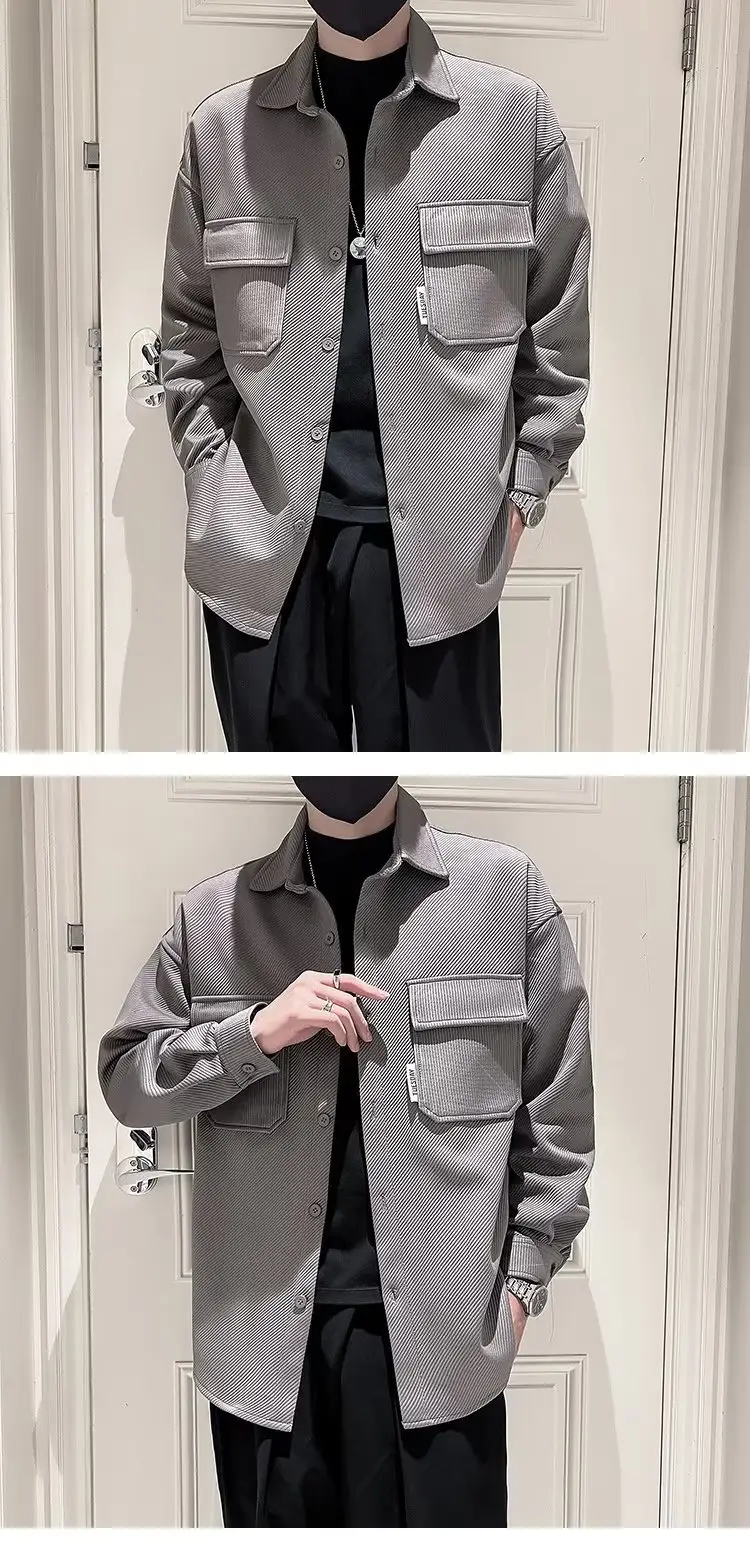 Men's Black Plaid Lapel Shirt Jacket Autumn 2022 — feature 8