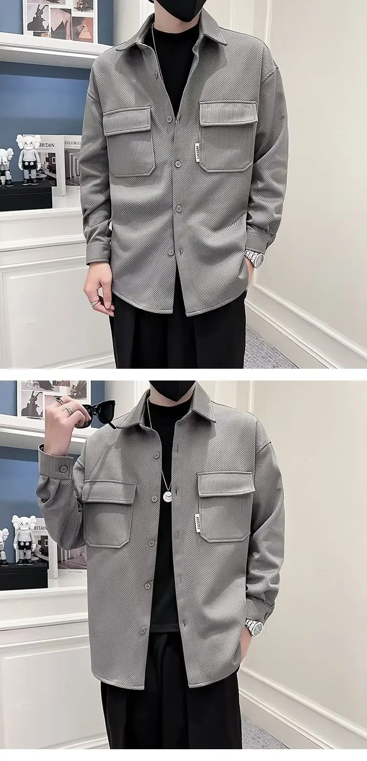 Men's Black Plaid Lapel Shirt Jacket Autumn 2022 — feature 9