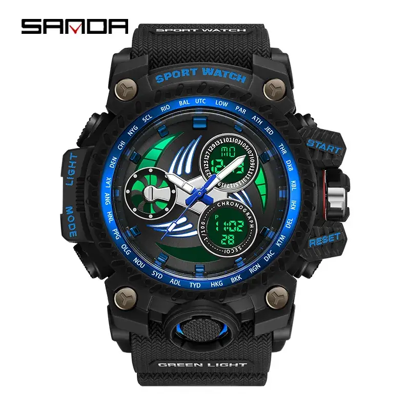 Sanda Men's Black Sport Watch with Digital Display