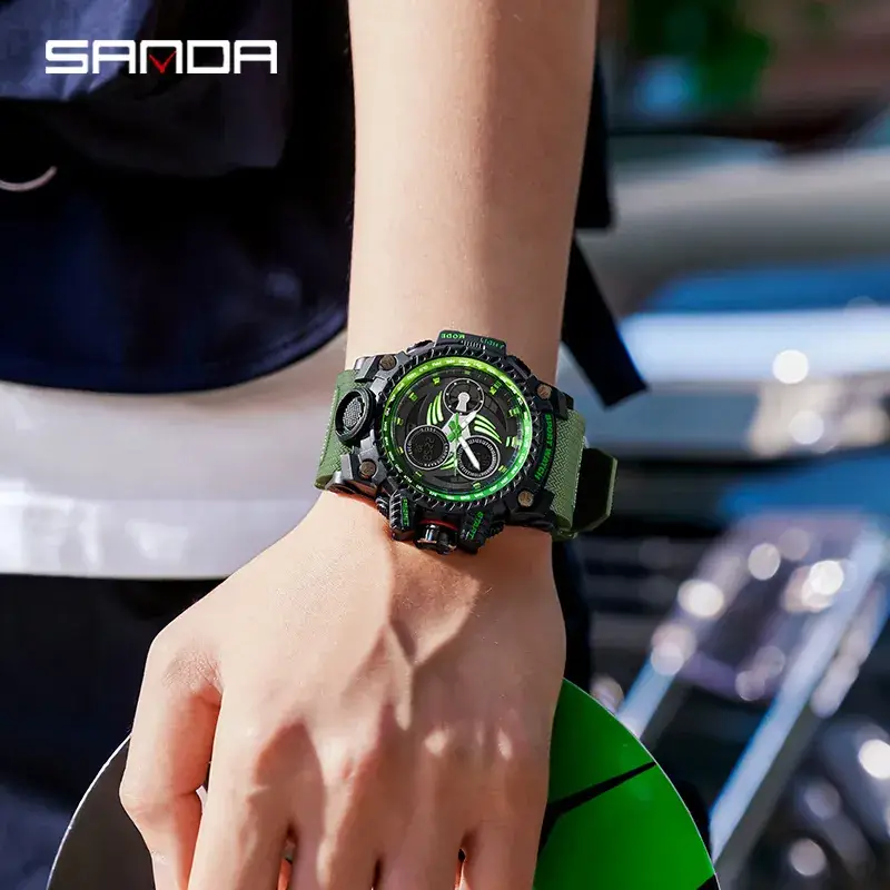 Sanda Men's Black Sport Watch with Digital Display