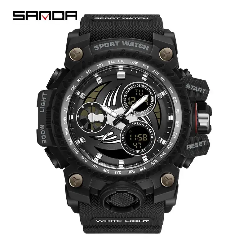 Sanda Men's Black Sport Watch with Digital Display