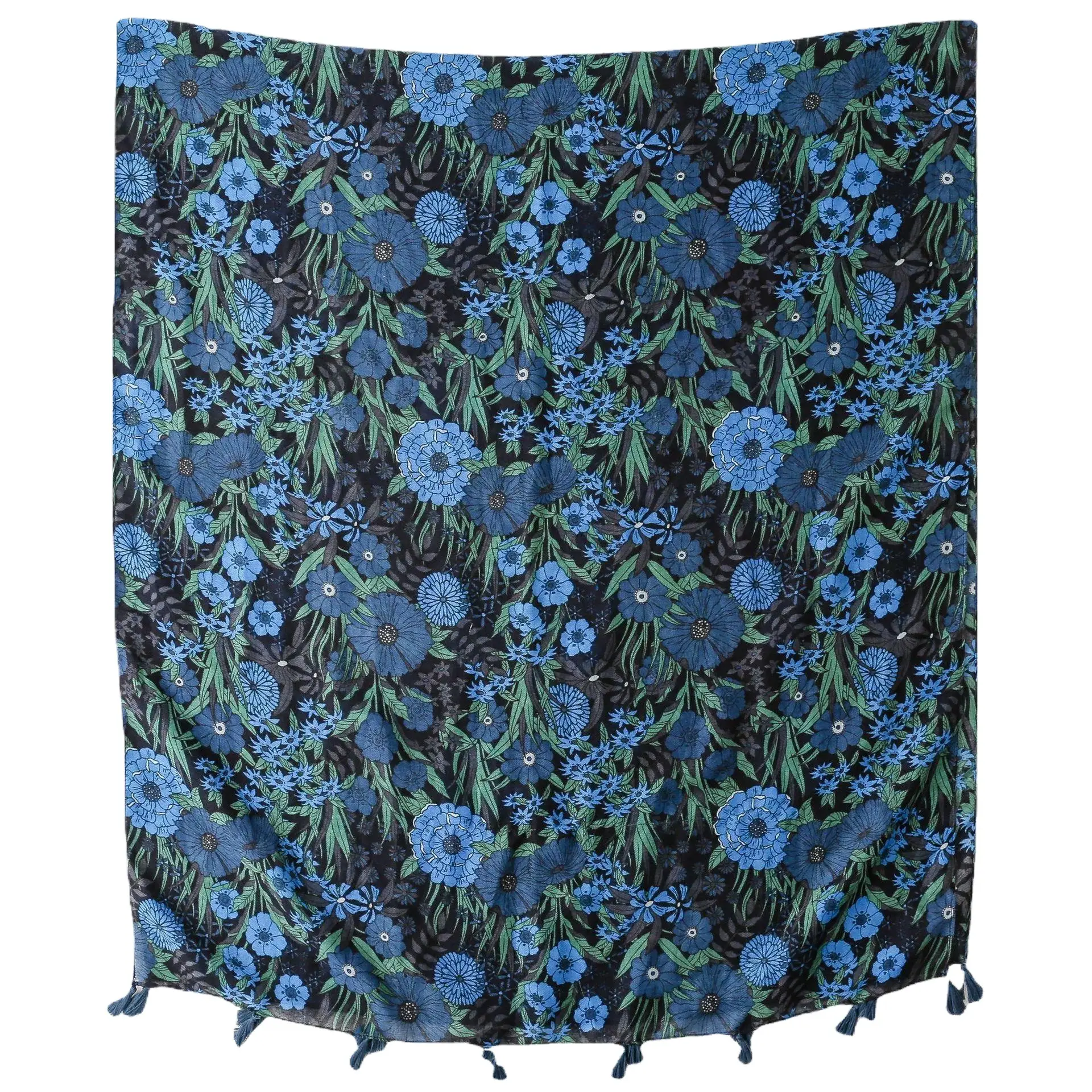 Vintage Blue Floral Silk Scarf for Women - Image 5