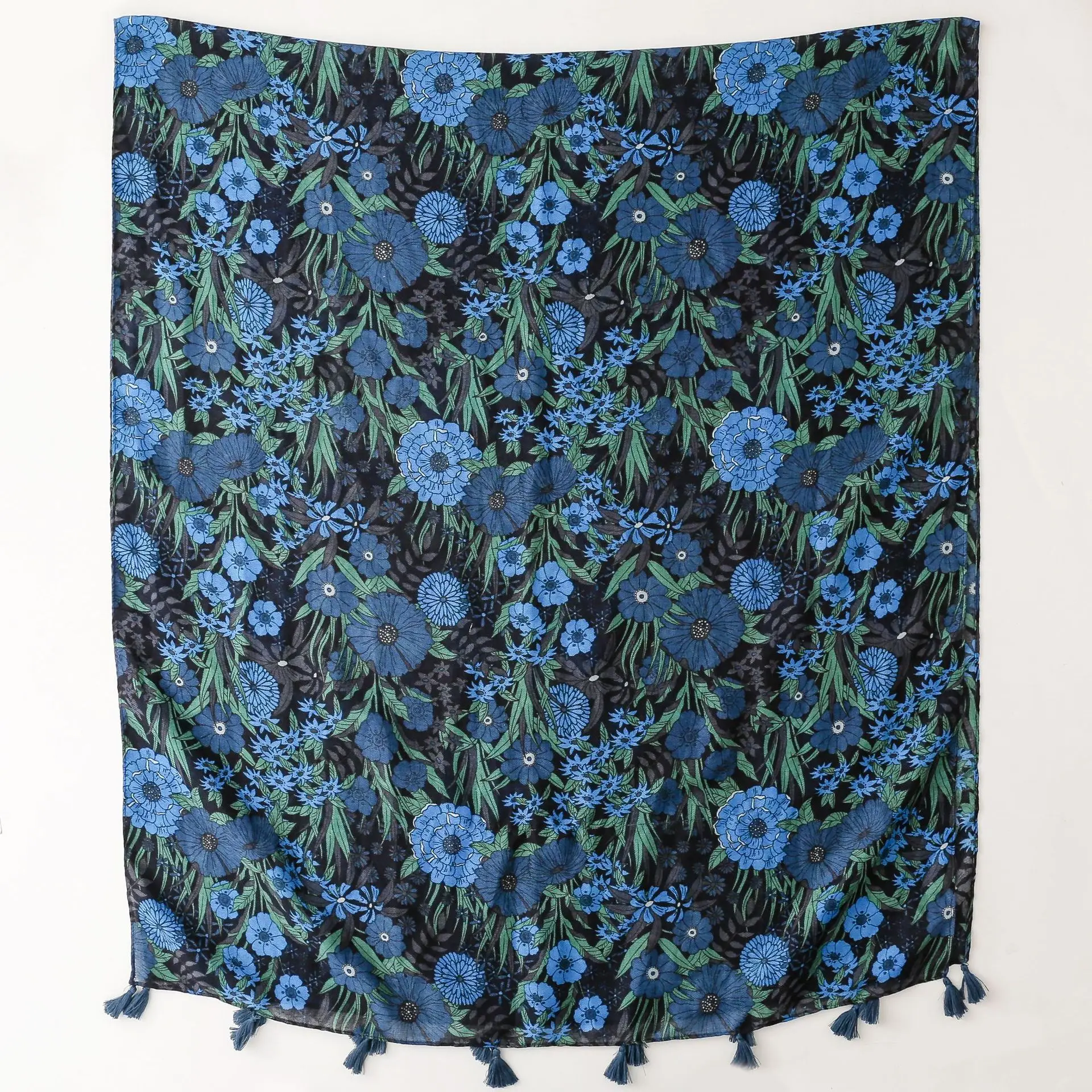 Vintage Blue Floral Silk Scarf for Women — feature 17