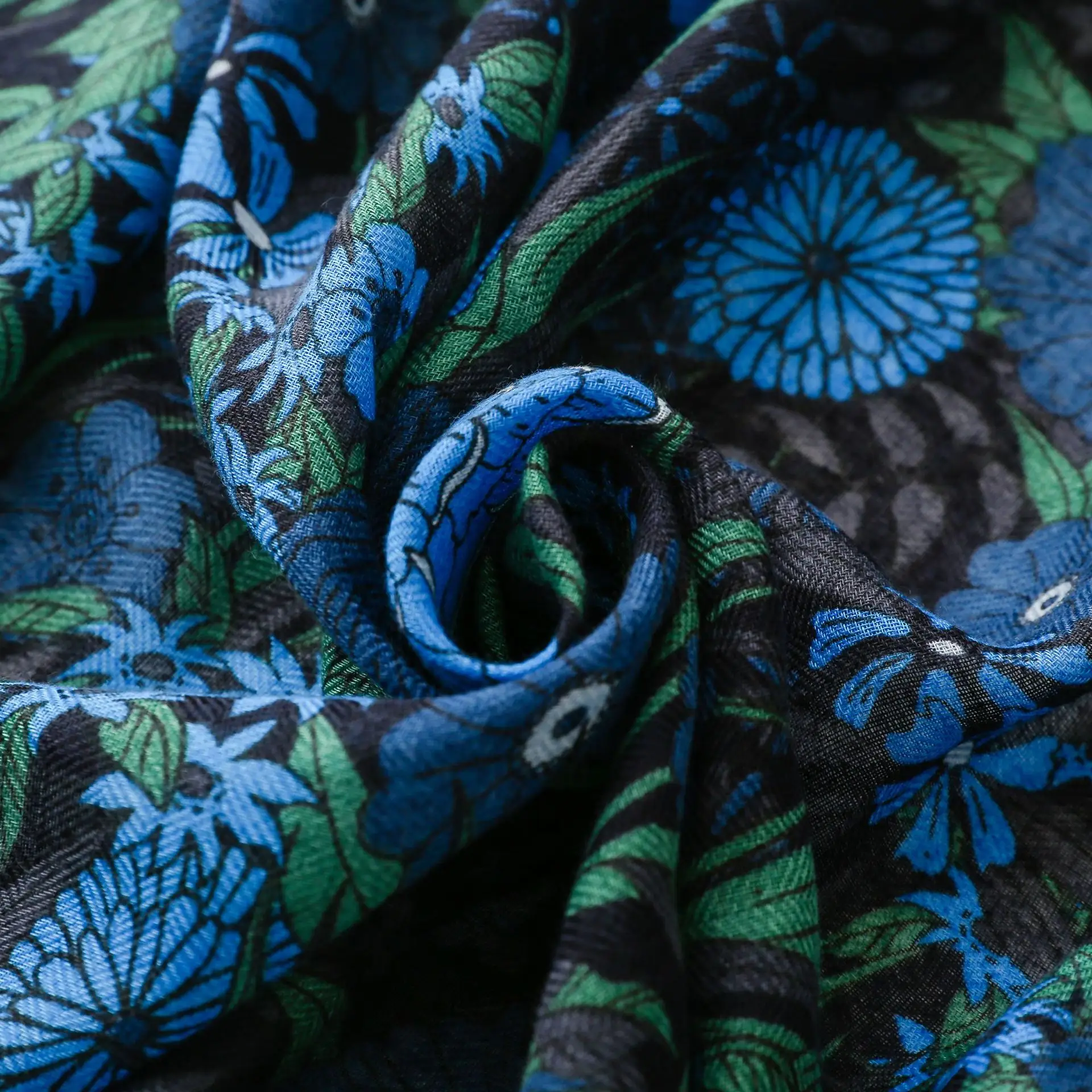 Vintage Blue Floral Silk Scarf for Women — feature 18